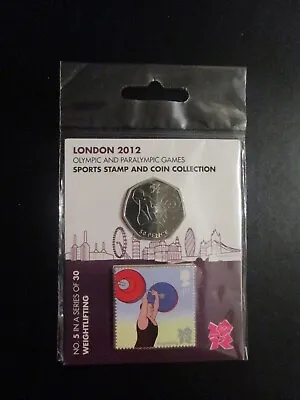 Royal Mail Sealed London 2012 Olympic Games  Weightlifting  50p Coin & Stamp • £12.99