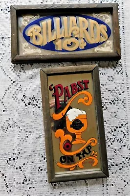 Pair Of Vintage Wallace Berrie Painted Mirror Signs W Wood Frame Pabst Blue Ribb • $28.99