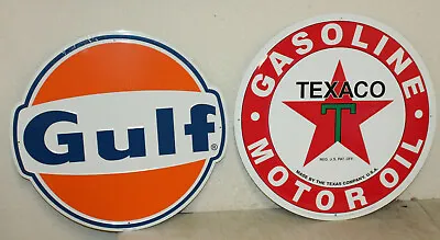 2 Large Vintage Style 24  Texaco & Gulf Gas Station Signs Man Cave Garage Decor  • $74.99