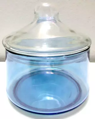 Vintage Indiana Glass Candy Dish Apothecary Jar W Lid Blue Iridescent 4 1/4  T • $23.24