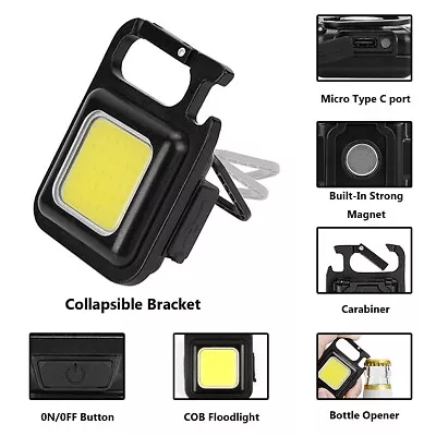 USB Rechargeable LED COB Work Light Lamp Mini Torch Keychain Magnetic Flashlight • £3.67