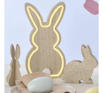 LED Bunny Rabbit Night Light And Bedside Lamp. Solid Wood. 30cm • £7.99