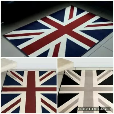 TRADITIONAL UNION JACK FLAG RUG MEDIUM 120x170 RED WHITE BLUE/ BLACK&WHITE • £28.99