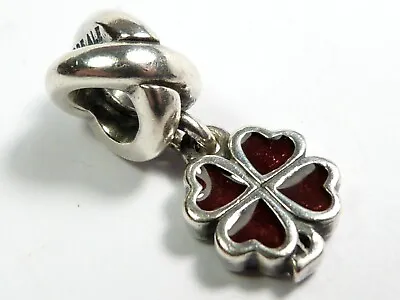 Pandora 925 Ale Silver Dangle Red Enamelled Lucky 4 Leaf Clover Charm 790572en07 • £23.95