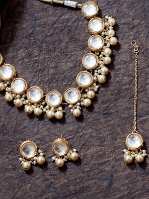 $44.87 • Buy Indian Bollywood Gold Plated Pearl Kundan Choker Necklace Set Wedding Jewelry