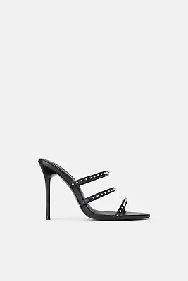 $69 • Buy Zara Woman High Heel Studded Sandals Black Ref 3847/001 Size 6.5 NWT