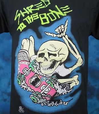 Vtg 80s SKATE SKELETON SHRED CARTOON T-Shirt SMALL Single Stitch Surf Skateboard • $25.49