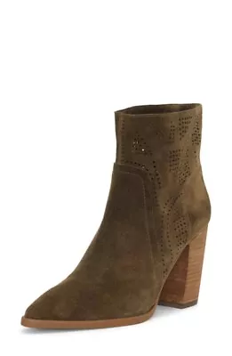 Vince Camuto Catheryna Dark Greenery Leather Fashion Perforated Ankle Booties • $29.95