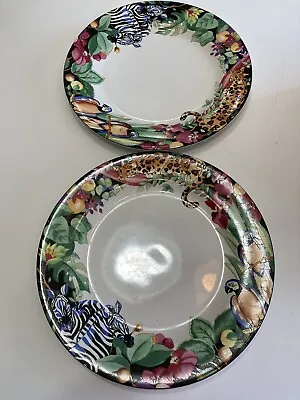 RAIN FOREST Rare Vintage 2 Dinner Plates 10 5/8  By Sue Zipkin For Vitromaster • $12