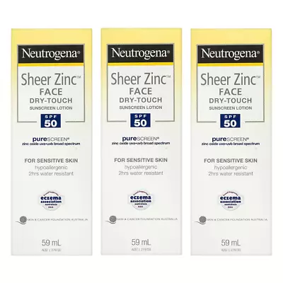 3 X Neutrogena Sheer Zinc Face Dry Touch Sunscreen Lotion SPF50 59mL - FREE SHIP • $21.99