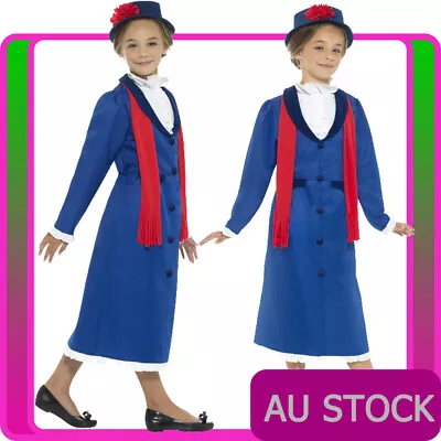 Girls Victorian Nanny Mary Poppins Costume Book Week Edwardian Blue Fancy Dress • $33.46