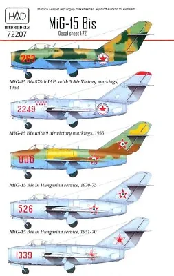 Hungarian Aero Decals 1/72 MIKOYAN MiG-15 Bis  FAGOT  Soviet Jet Fighter • $12.99