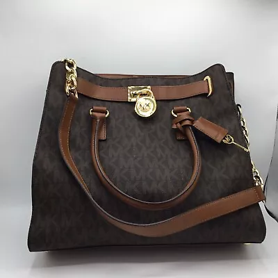 Michael Kors Hamilton Brown Signature Monogram Logo Handbag 30T2GHMT3B 200 • $79.95