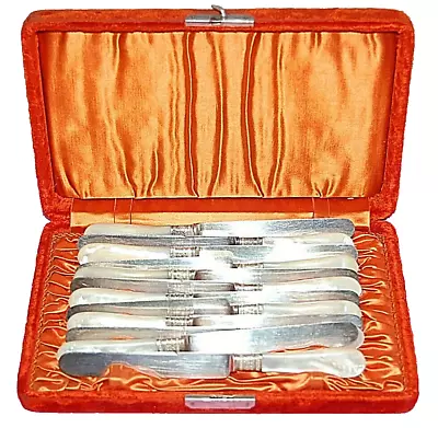 Meriden Cutlery Co.1855 Pearl Handle Dessert Knives 12 With Case  S4896 • $174.99