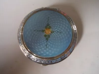 Vintage Round Guilloche Enamel And Silver Tone Powder Compact Signed EAM • $72