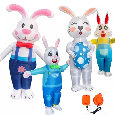 Easter Bunny Party Fancy Dress Adult Inflatable Rabbit Costume Blow Up Suit UK • £21.89