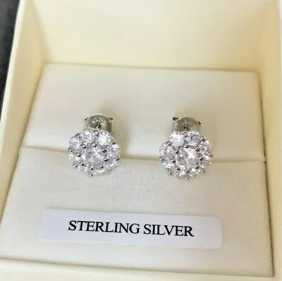 £15.99 • Buy Genuine 925 STERLING SILVER Stud Earrings Lab Diamond Cluster UK Made