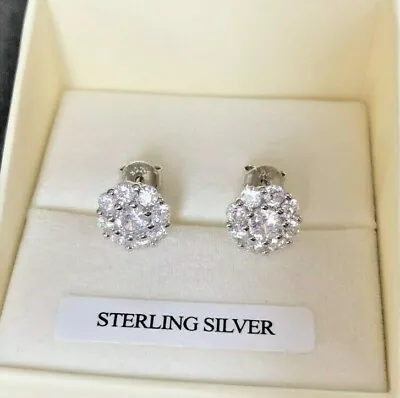 £15.99 • Buy Genuine 925 STERLING SILVER Stud Earrings Lab Diamond Cluster UK Made