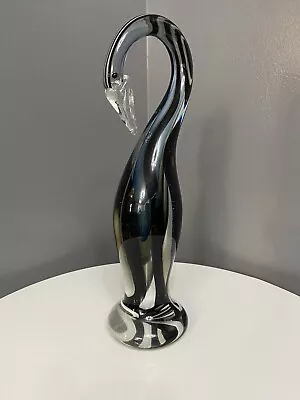 Murano Style Tall Black & White Art Glass Bird Hand Made • $30