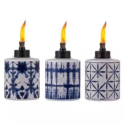 Outdoor 3-Pack 5.75  Table Torch Glass Blue Tiedye • $21.84