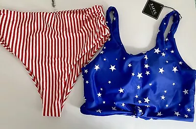 ZAFUL Womens Patriotic Red White Blue Stars Stripe Bikini Size 8 Bathing Suit • $18