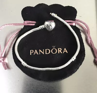Pandora Moment 925 Sterling Silver Heart Logo Bangle Bracelet 20 CM • $17.99