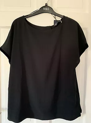 Marks And Spencer Ladies Black Top Size 12  Sleeves Trimmed With Velour NWT • £8