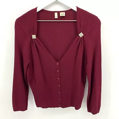 Anthropologie Moth Women's M Burgundy Wine Jeweled Cardigan Sweater Top • $11.95