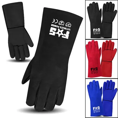 14'' Long Leather Welding Gloves BBQ/Oven/MIG/TIG Heat Resistant Welder Gloves • £7.99