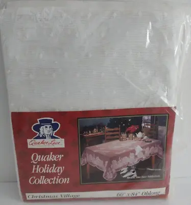 Vintage Quaker Lace Holiday Collection Tablecloth Christmas Village 60  X 84  • $19.95