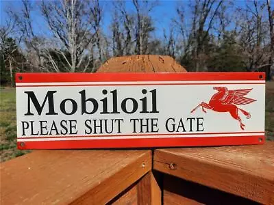 Heavy Thick Porcelain Mobiloil Please Shut The Gate Sign Pegasus Horse 16 X 5 • $29.50