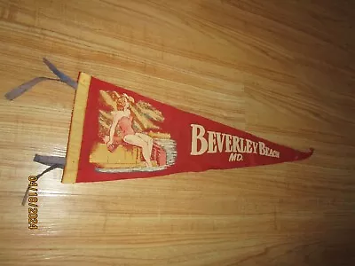 Vintage Rare C. 1950's Beverley Beach Maryland Flannel 24  Pennant • $4.99