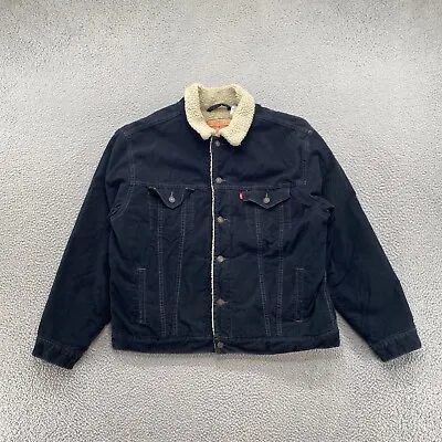 Vintage Levi’s Men’s Black Corduroy Sherpa Lined Button Up Trucker Jacket SZ XL • $64.99