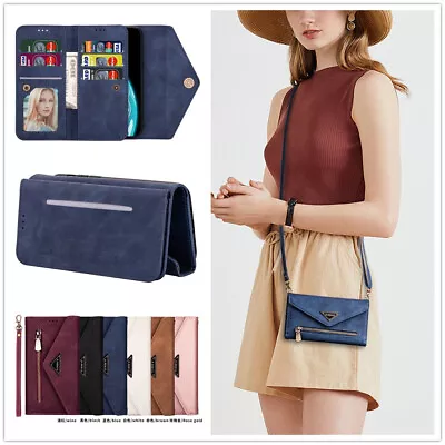 For IPhone Samsung Leather Wallet Card Bag Purse +Strap Stand Women Phone Case • £8.39