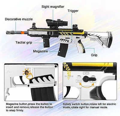 SILVER M416 Electric Rifle Water Bullet Gun Gel Blaster🔥 LARGE SIZE RAPID FIRE • $68.49