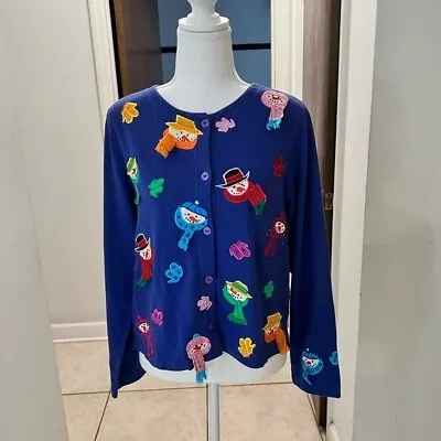 Michael Simon Vintage Blue Snowman 3d Cardigan Size S • $50