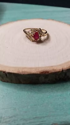 Vintage 14k Gold Ruby And Diamond Ring • $399.99