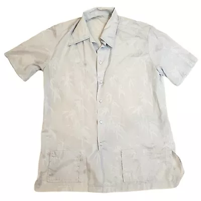 Vintage Mens Mexican Wedding Shirt Light Blue Satin Size Large Silk Polyester  • $19.99