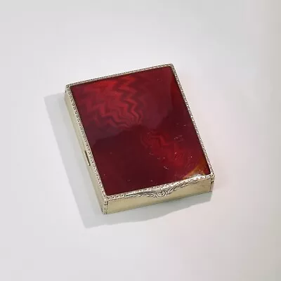 £520 • Buy Very Fine Art Deco Silver Gilt & Red Guilloche Enamel Compact