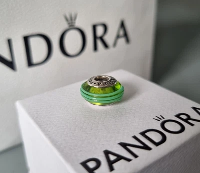 $7.63 • Buy Genuine Stamped Pandora Charm - Green Striped Murano Glass Bead Charm