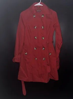 Merona Red Belted Jacket Water Repellent Button Front Trench Coat Women’s XS • $25