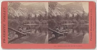 1870 Yosemite California STEREOVIEW - Men In Rowboat On Mirror Lake Houseworth • $29.99