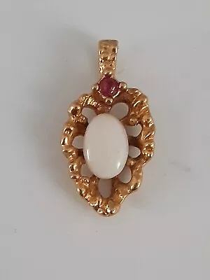 Vintage Ruby And Milky White Opal Gold Tone Pendant • $12.99