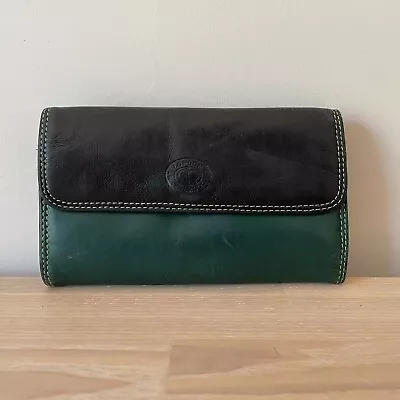 London Leather Goods Clutch Purse Dark Green Leather Coins Cards Notes Wallet • £8.99