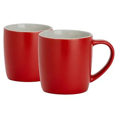 2x Matt Coloured Coffee Mugs Ceramic Tea Latte Cappuccino Cups Set 350ml Red • £10