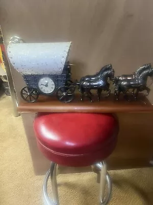 Vtg Covered Wagon With Light & Clock Bronze W/Horse United Clock Corp. Model 550 • $125