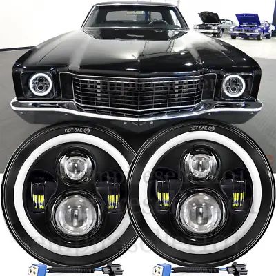 Fit Chevy Monte Carlo 1970-1975 7  Round Projector LED Headlights Halo DRL Hi/Lo • $46.55