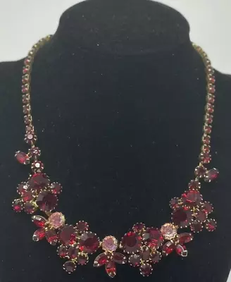 JULIANA Style Vintage Ruby Red And Pink Rhinestone Crystal Necklace 15 Inches • $85