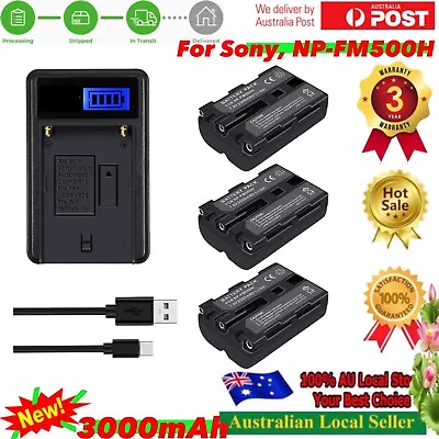 3 X Battery FM500H 3000mA + Usb Lcd Charger For Sony NP-F550  F750 F970 FM50 NPF • $68.90