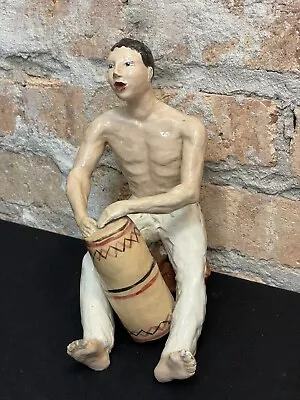 Vintage Ceramic Sculpture Latin Man Playing Conga Drum Folk Art 1950s Signed • $85